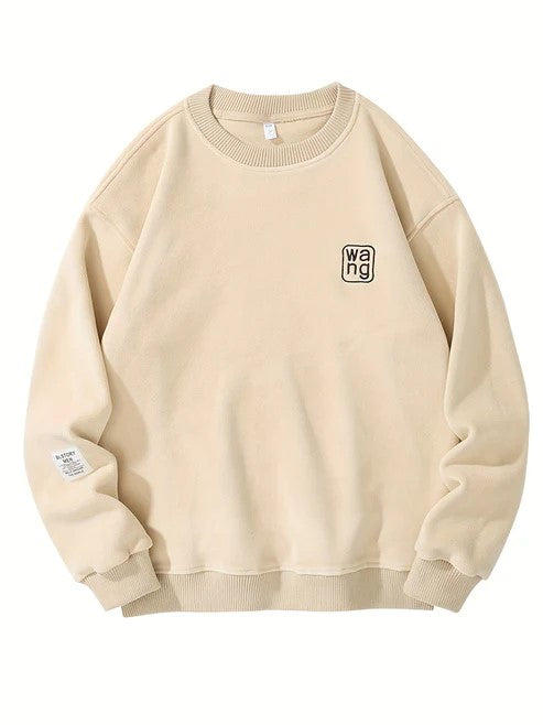 Casual Rund Hals Tröja med Broderad Bokstavsdesign för Herr | Ideal för Höst/Vinter