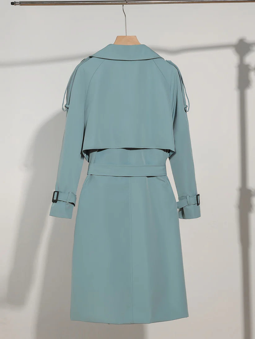 Elegant Trenchcoat med Långa Ärmar och Bomsblandning i Enfärgad Färg för Kvinnor | För Varje Dagsbruk