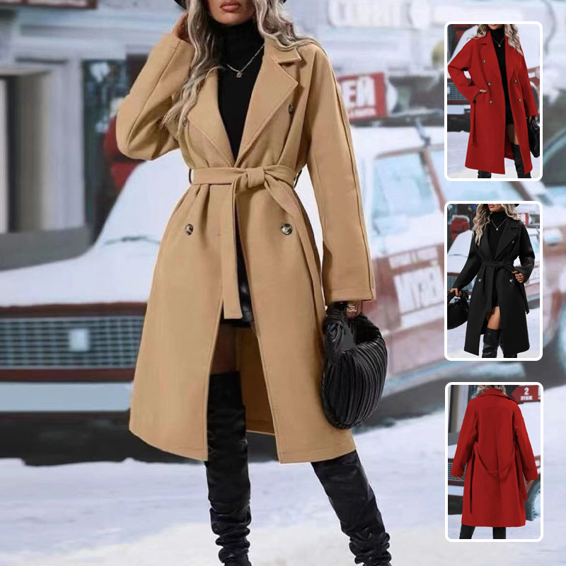Elegant Dubbelknäppt Trenchcoat med Revers för Kvinnor | Perfekt för Höst/Vinter