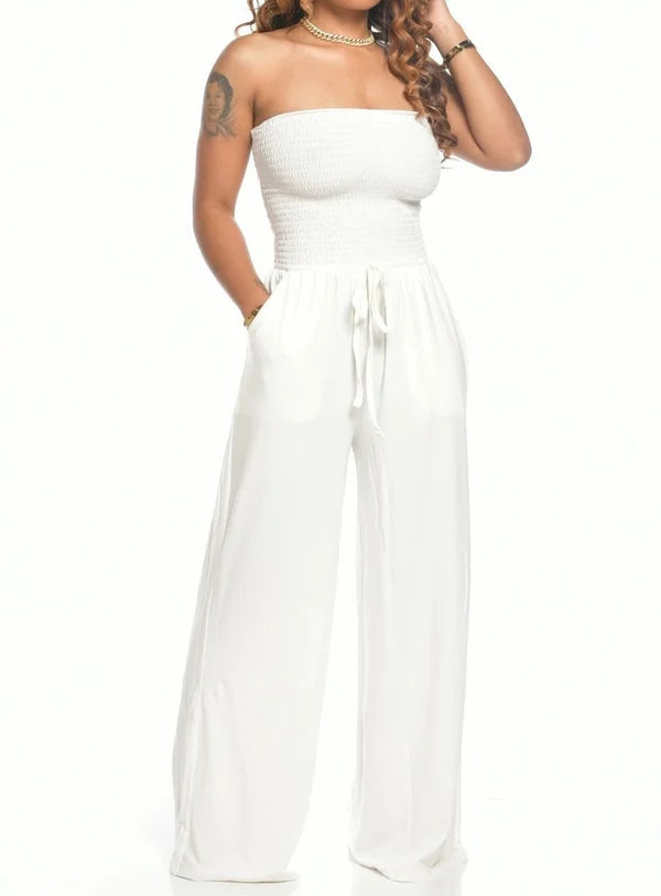 Klassisk Smock Axelbandslös Jumpsuit Med Dragsko för Dam | Ideal för Vår/Sommar