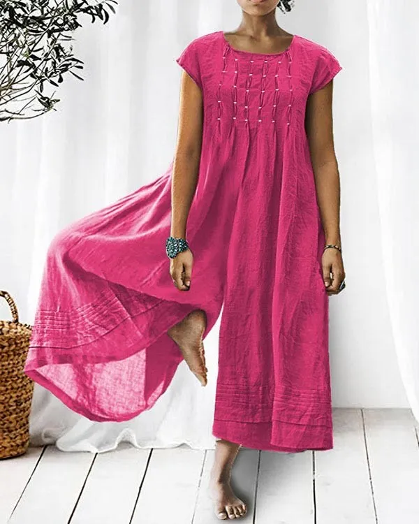 Eleganta Bredbent Rosa Kortärmad Jumpsuit för Dam | Perfekt för Våren och Sommaren