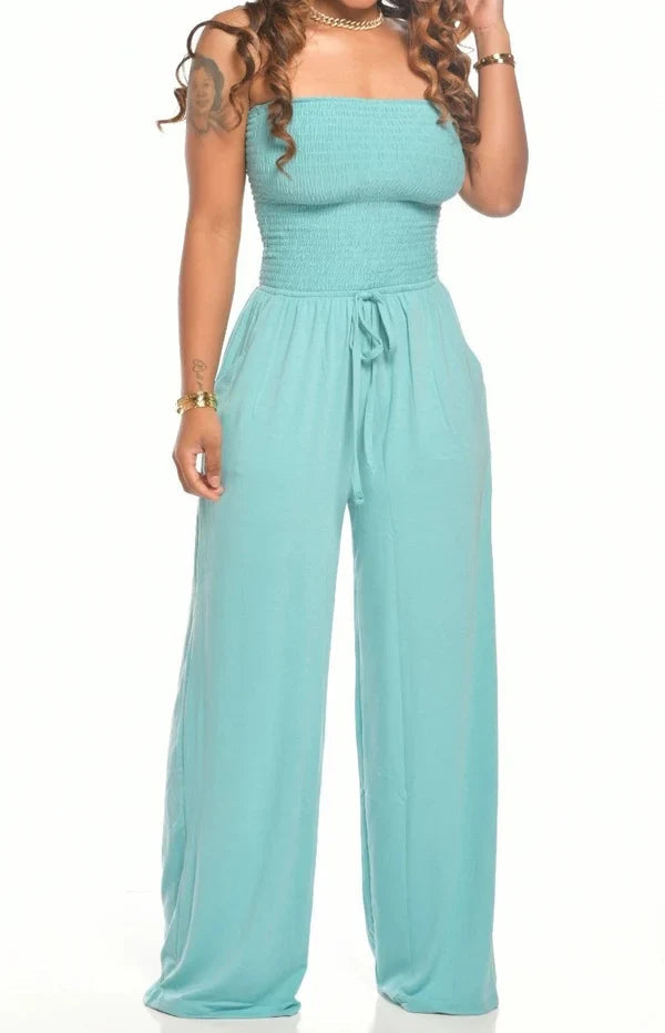 Klassisk Smock Axelbandslös Jumpsuit Med Dragsko för Dam | Ideal för Vår/Sommar