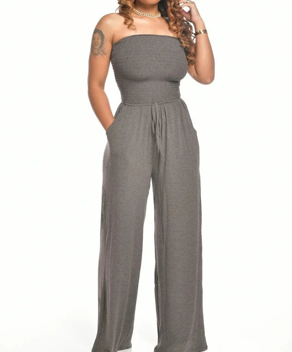 Klassisk Smock Axelbandslös Jumpsuit Med Dragsko för Dam | Ideal för Vår/Sommar