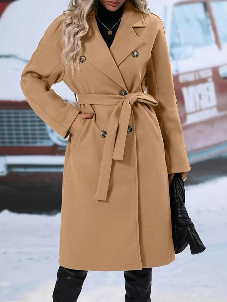 Elegant Dubbelknäppt Trenchcoat med Revers för Kvinnor | Perfekt för Höst/Vinter