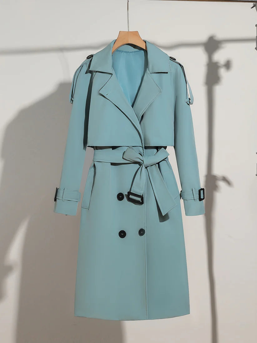 Elegant Trenchcoat med Långa Ärmar och Bomsblandning i Enfärgad Färg för Kvinnor | För Varje Dagsbruk