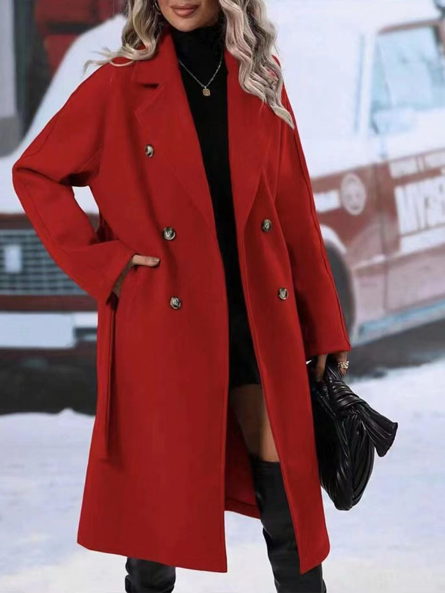 Elegant Dubbelknäppt Trenchcoat med Revers för Kvinnor | Perfekt för Höst/Vinter