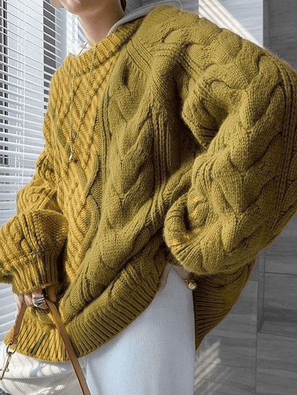 Överdimensionerad Kabel Tröja med Crew Neck för Dam | Perfekt för Höst/Vinter