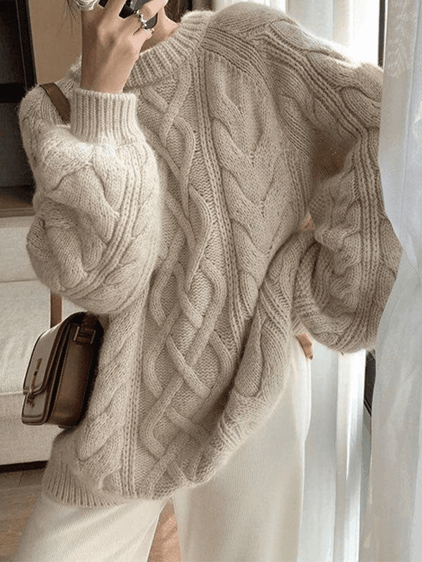 Överdimensionerad Kabel Tröja med Crew Neck för Dam | Perfekt för Höst/Vinter