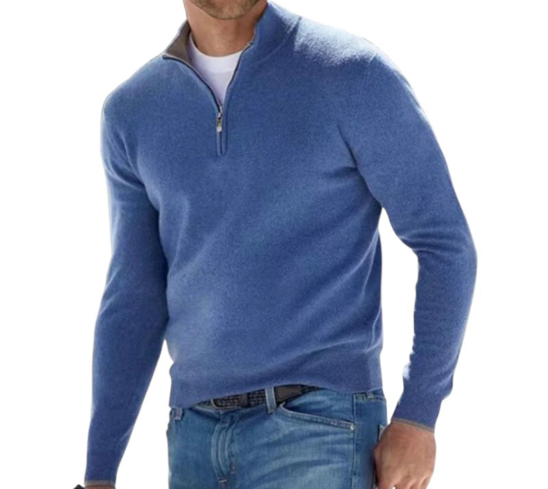 Casual Enfärgad Half Zip Tröja för Herr | Perfekt för Höst/Vinter