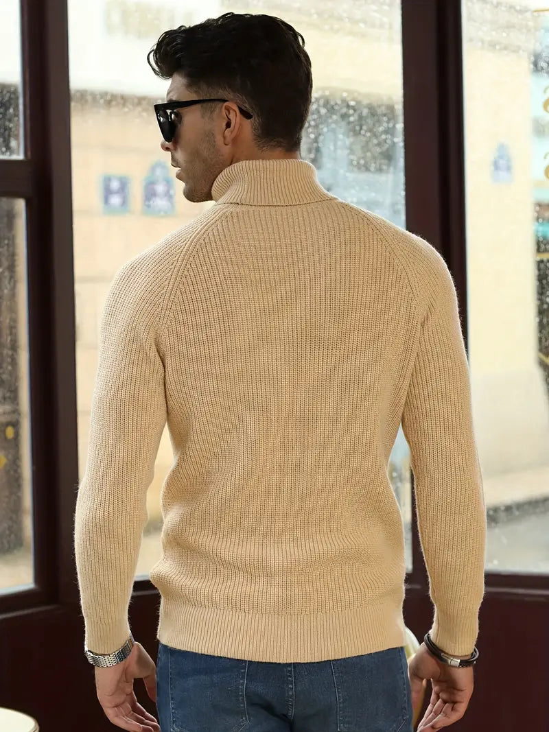 Mysig Beige Polokrage Kabel Tröja För Herr | Perfekt för Höst/Vinter