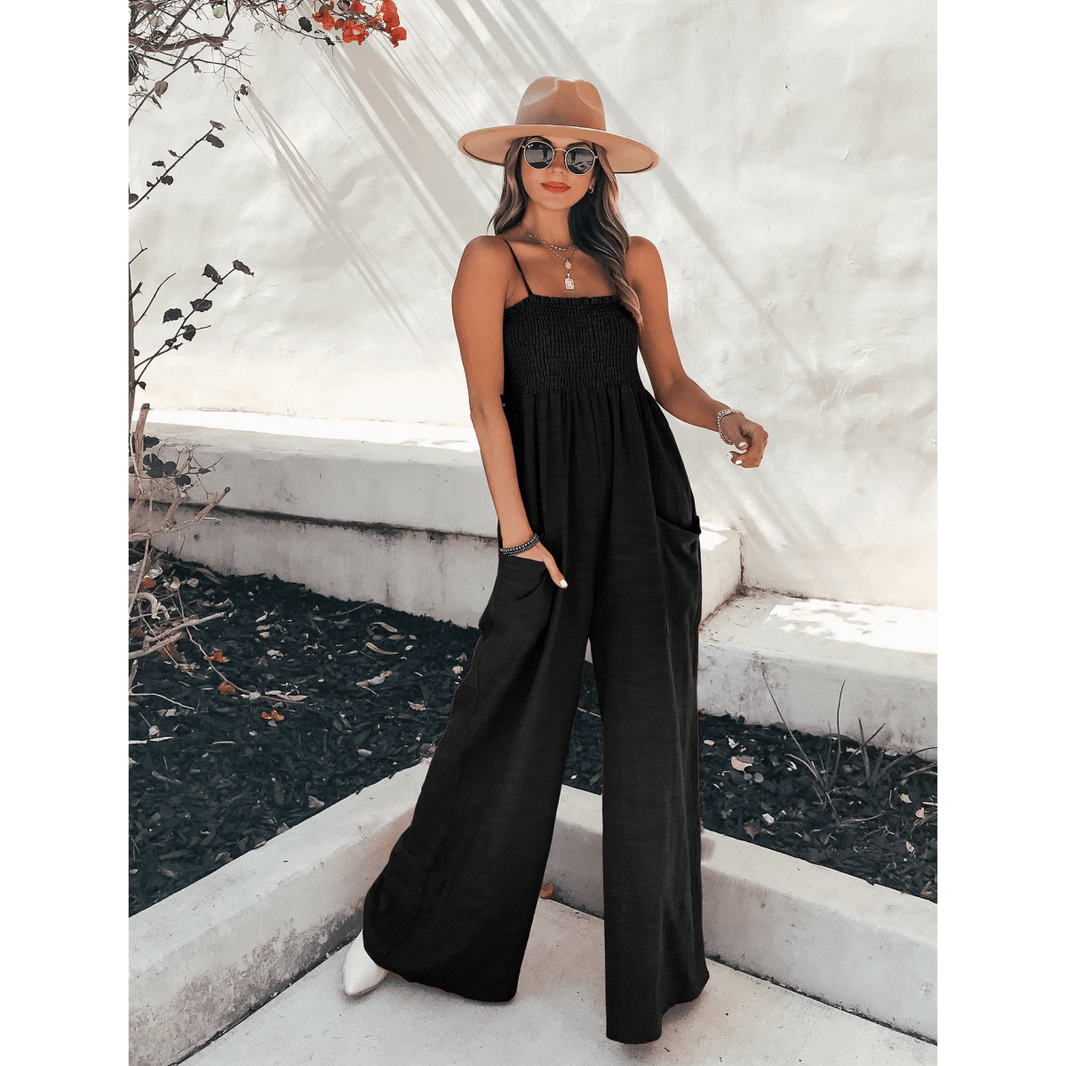 Avslappnad Bredbent Ärmlös Blommig Jumpsuit för Dam | Ideal för Vår/Sommar