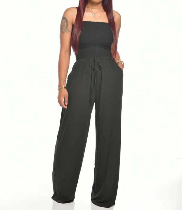 Klassisk Smock Axelbandslös Jumpsuit Med Dragsko för Dam | Ideal för Vår/Sommar