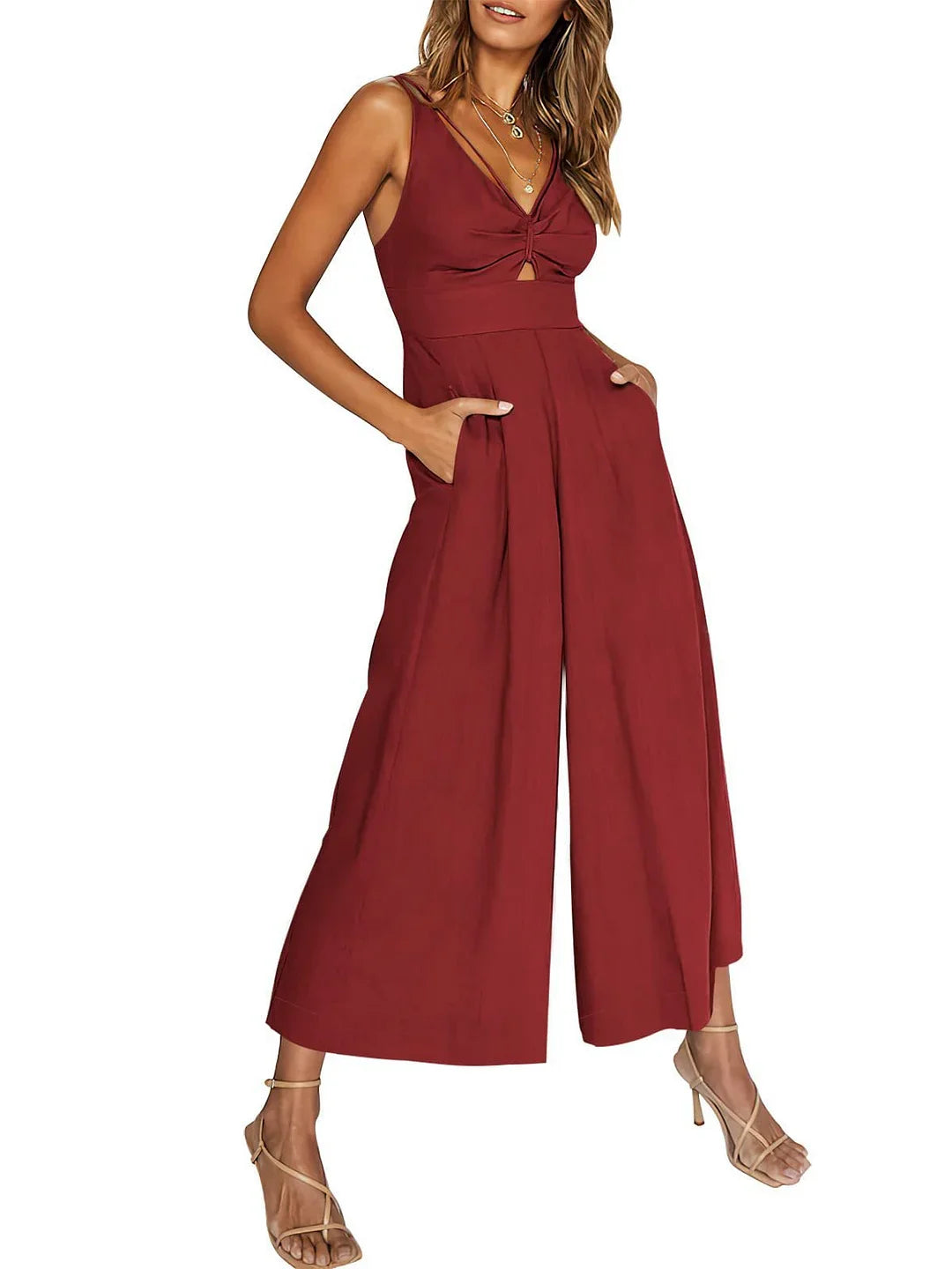Eleganta Utskuren Jumpsuit Med Justerbara Axelband för Dam | Ideal för Våren/Sommaren