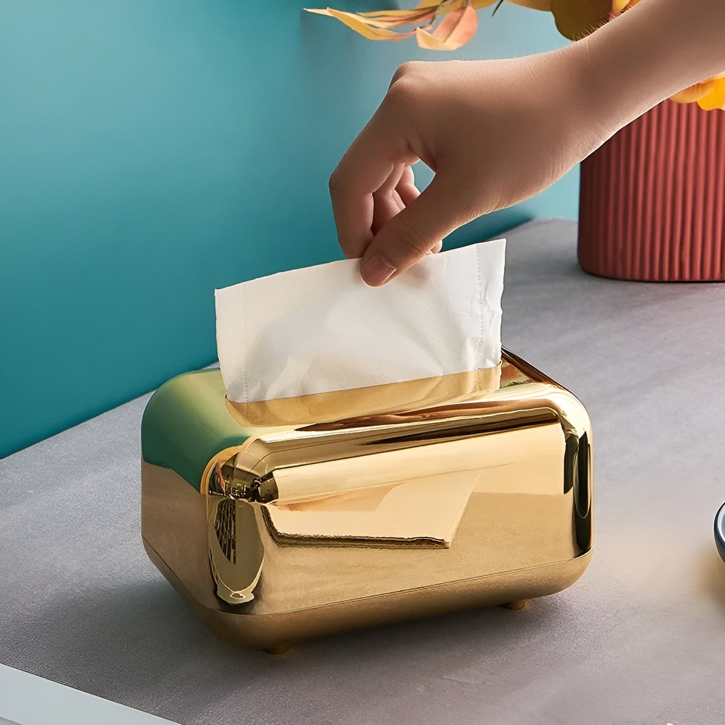 GildLuxe | Elegant Pappershållare, Spegelblank Förvaringsorganisatör, Perfekt för Hem- & Kontorsinredning
