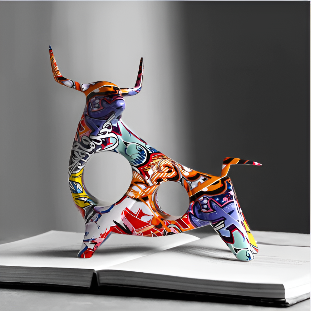 ColorHoof | Lekf Mini, Flerfärgad Miniatyr Ko-Staty, Perfekt för Rolig Skrivbordsdekoration