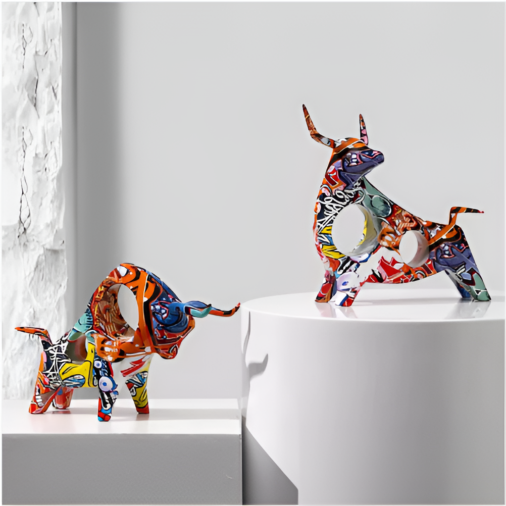 ColorHoof | Lekf Mini, Flerfärgad Miniatyr Ko-Staty, Perfekt för Rolig Skrivbordsdekoration