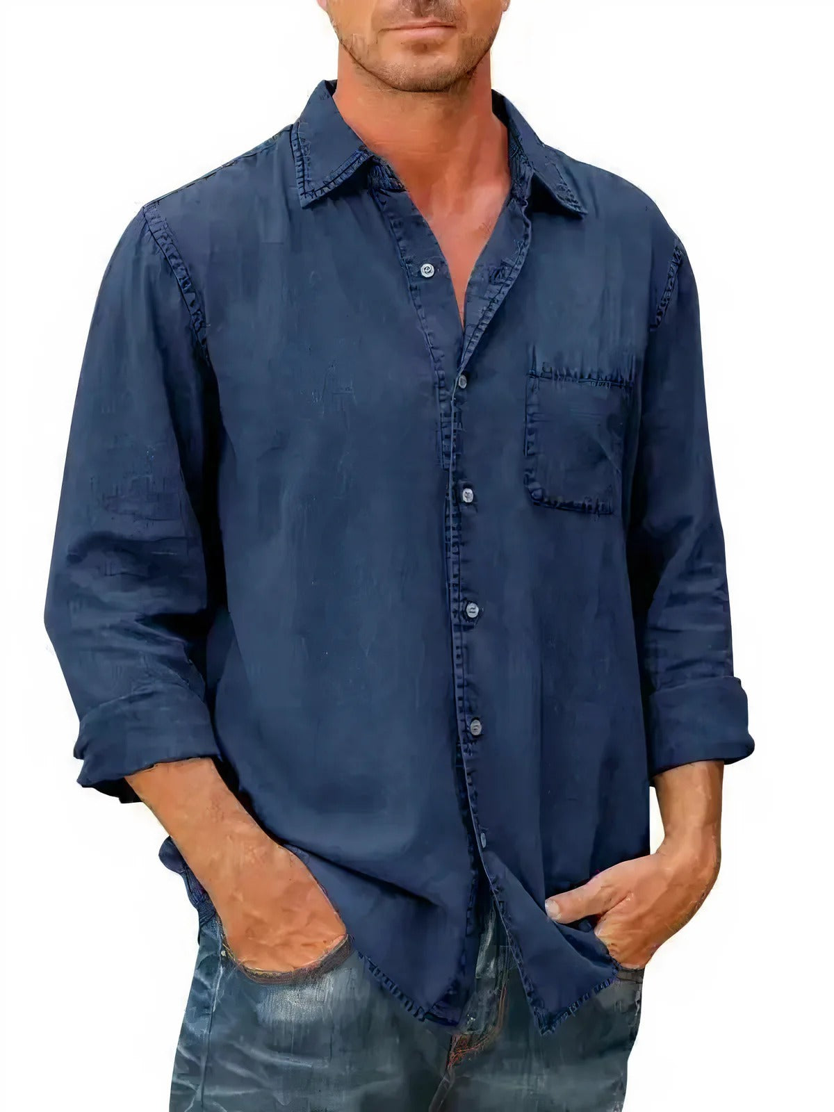 Långärmad Denimskjorta För Män | Ideal för sommaren