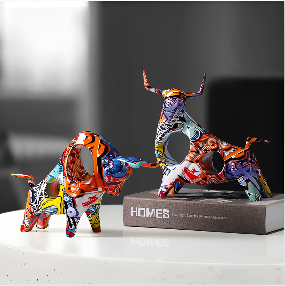 ColorHoof | Lekf Mini, Flerfärgad Miniatyr Ko-Staty, Perfekt för Rolig Skrivbordsdekoration