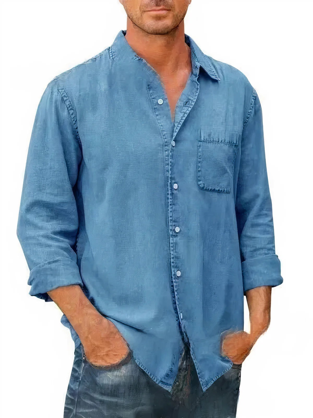 Långärmad Denimskjorta För Män | Ideal för sommaren