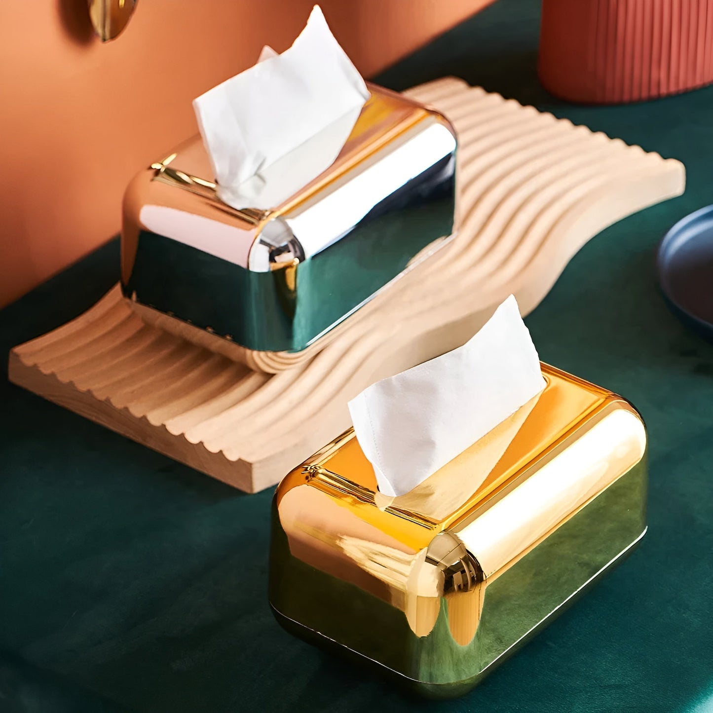 GildLuxe | Elegant Pappershållare, Spegelblank Förvaringsorganisatör, Perfekt för Hem- & Kontorsinredning