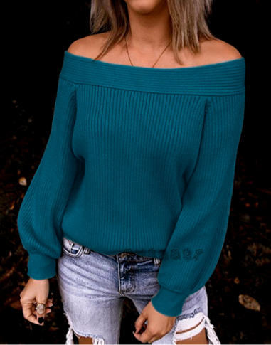 Eleganta Blå Tröja med Off-Shoulder-design för Dam | Ideal för Höst/Vinter