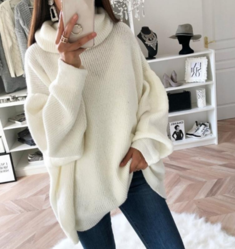 Overdimensionerad Beige Polotröja För Dam | Perfekt för Höst/Vinter