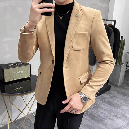 Chic Slim Fit Suede Blazer med En Knap för Herr | Perfekt för Alla Säsonger