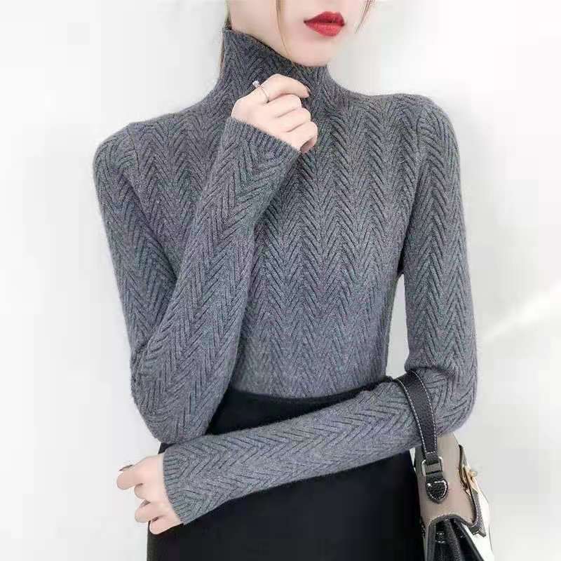 Modern Turtleneck Tröja med Fiskbensmönster för Dam | Ideal för Höst/Vinter