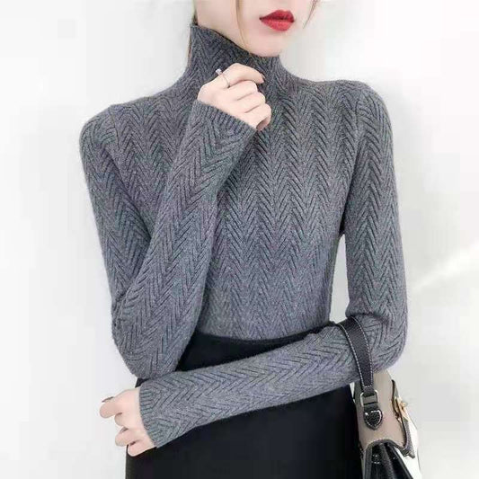 Modern Turtleneck Tröja med Fiskbensmönster för Dam | Ideal för Höst/Vinter