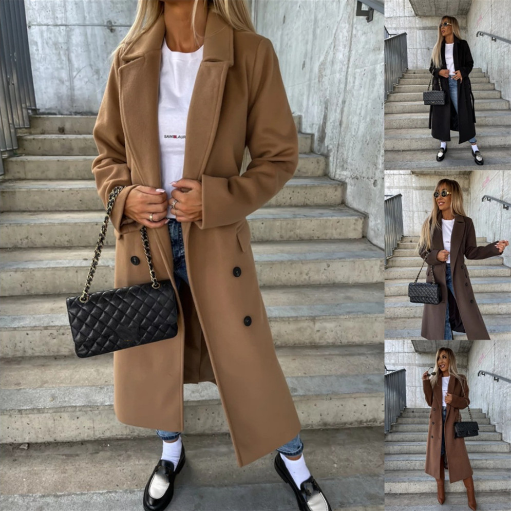 Stilf Trenchcoat Med Knäppningsdetalj, Färgblock Och Tvättbar Design För Damer | Perfekt för Vardagsbruk