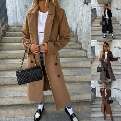 Stilf Trenchcoat Med Knäppningsdetalj, Färgblock Och Tvättbar Design För Damer | Perfekt för Vardagsbruk
