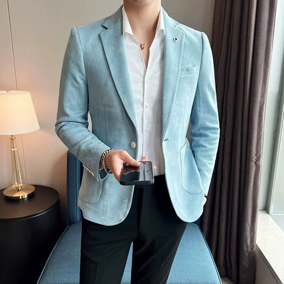 Elegant Slim Fit Suede Blazer med En Knap för Herr | För Alla Säsonger