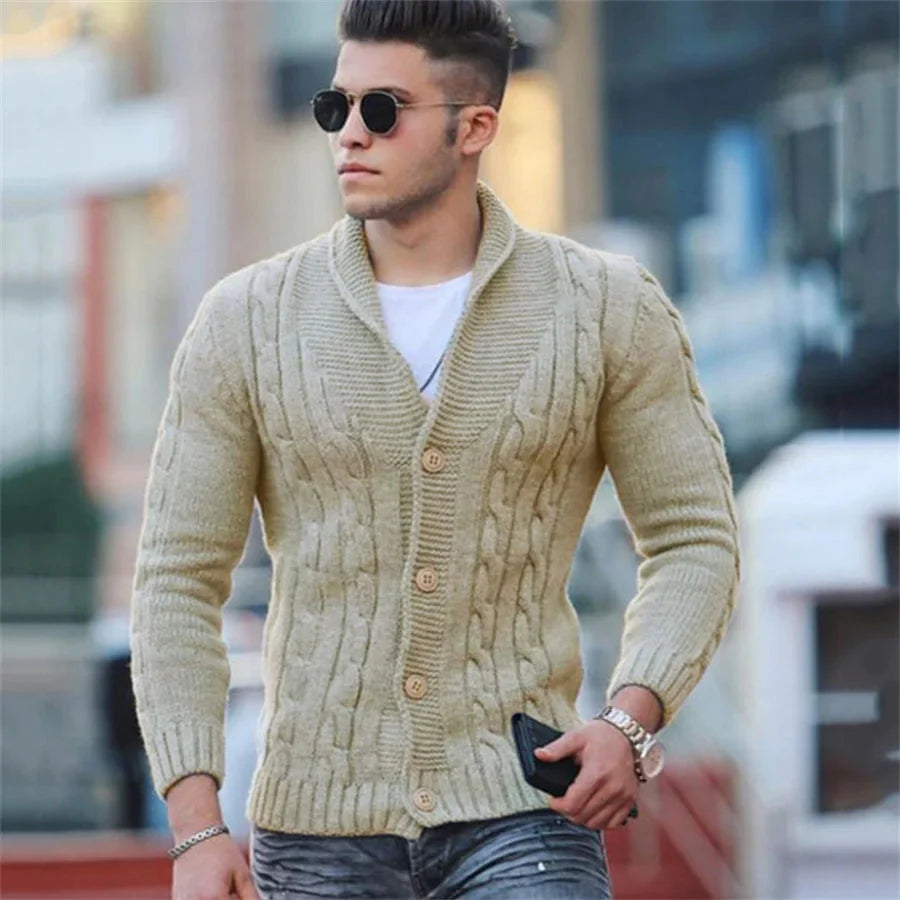 Casual Slim Fit Knäppt Cardigan för Herr | Ideal för Höst/Vinter