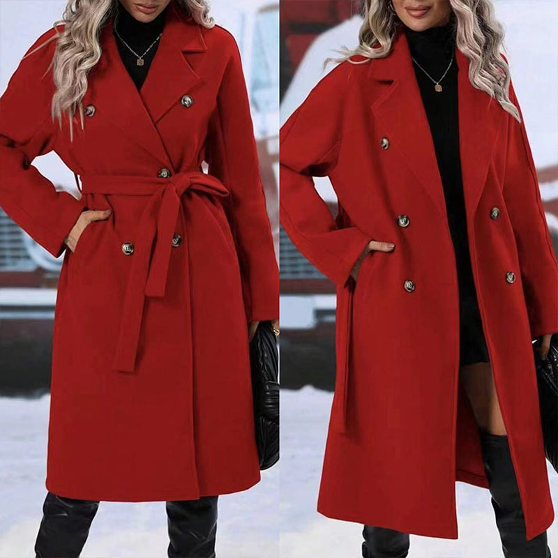 Elegant Dubbelknäppt Trenchcoat med Revers för Kvinnor | Perfekt för Höst/Vinter