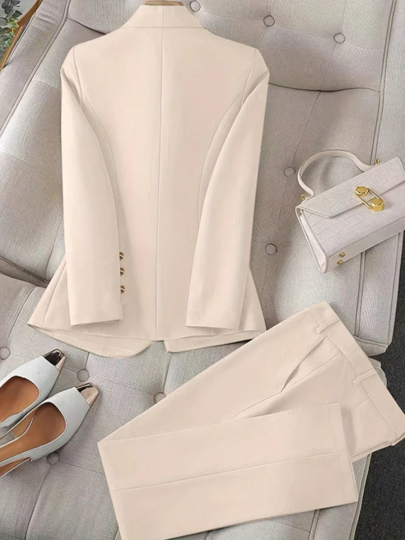 Stilft Enfärgad Tvådelad Blazer-Set För Kvinnor | För Formella Tillfällen