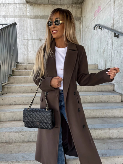 Stilf Trenchcoat Med Knäppningsdetalj, Färgblock Och Tvättbar Design För Damer | Perfekt för Vardagsbruk