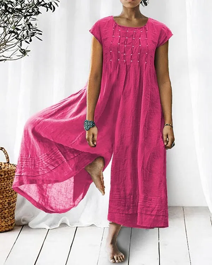 Eleganta Bredbent Rosa Kortärmad Jumpsuit för  Dam | Perfekt för Våren och Sommaren