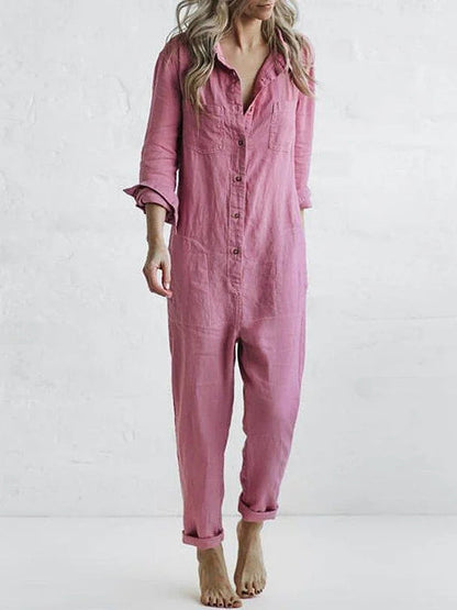 Avslappnad Långärmad Jumpsuit Med Knappar för Dam | Perfekt för Vår/Sommar