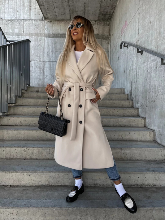 Stilf Trenchcoat Med Knäppningsdetalj, Färgblock Och Tvättbar Design För Damer | Perfekt för Vardagsbruk