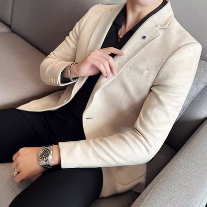 Elegant Slim Fit Suede Blazer med En Knap för Herr | För Alla Säsonger
