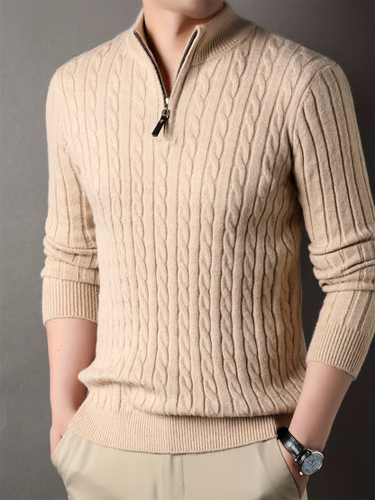 Casual Quarter-Zip Tröja med Stående Krage och Randigt Mönster för Män | Perfekt för Höst/Vinter