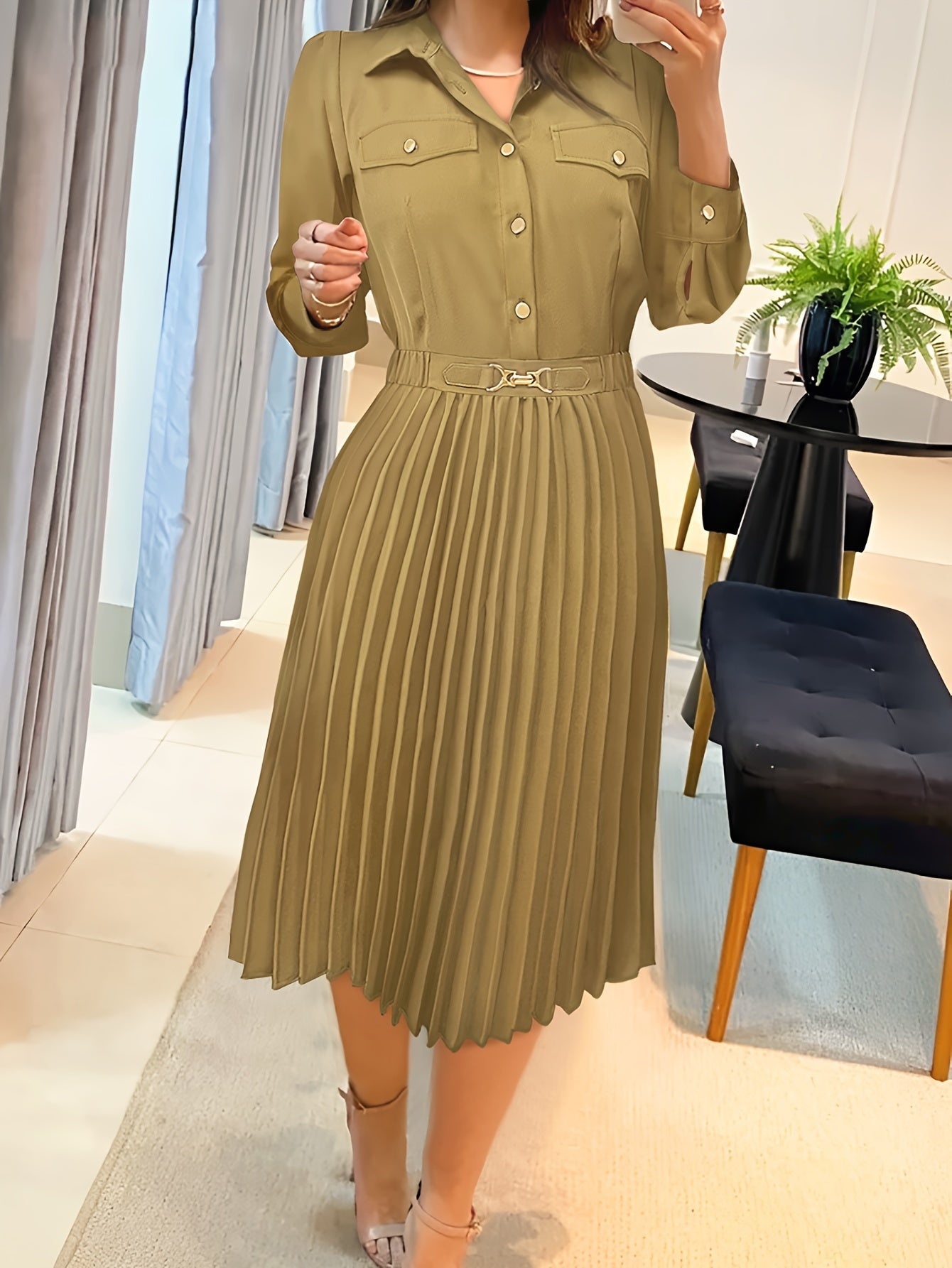 Casual Midi Jurk met Lange Mouwen voor Dames - Ideaal voor Dagelijks Gebruik in Diverse Kleuren