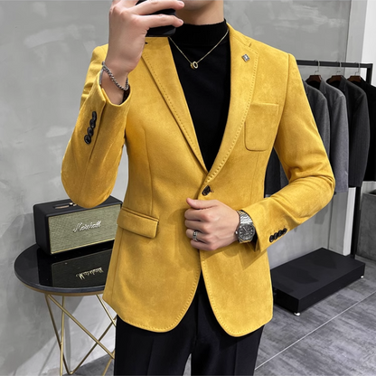 Chic Slim Fit Suede Blazer med En Knap för Herr | Perfekt för Alla Säsonger