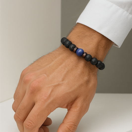 Herrarmband med naturlig lavasten och trädesign 0