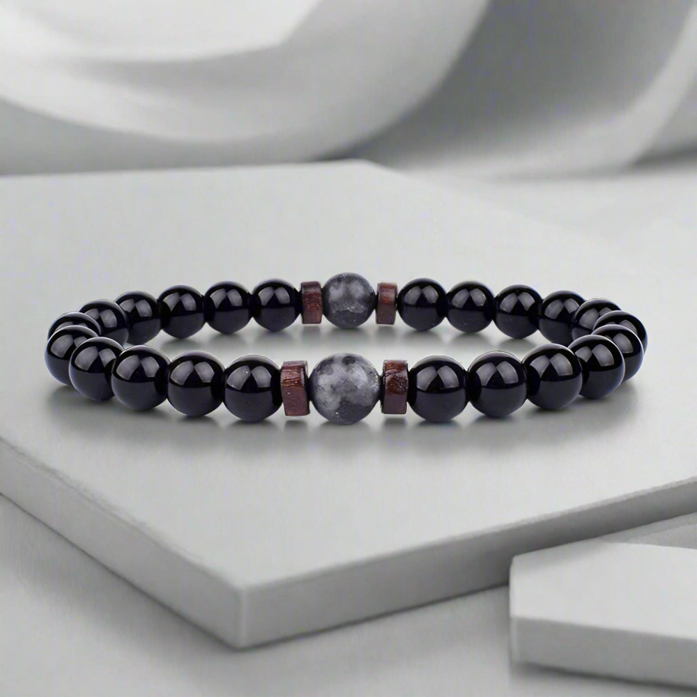 Herrarmband med naturlig lavasten och trädesign 1