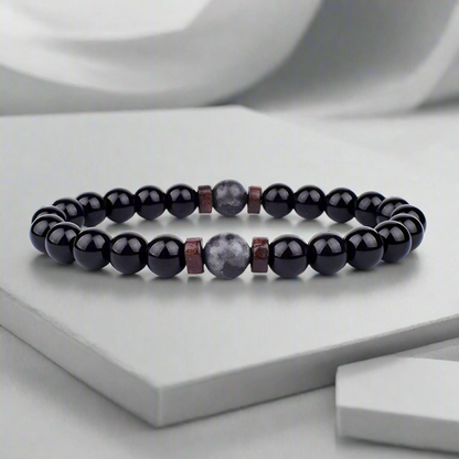 Herrarmband med naturlig lavasten och trädesign 1