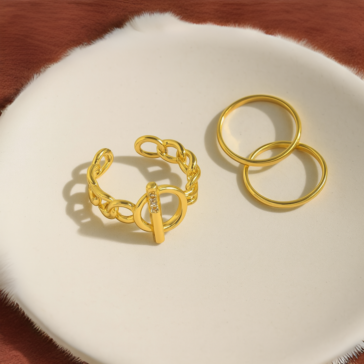 Öppen ring för kvinnor med geometrisk tvinnad kedjedesign 3