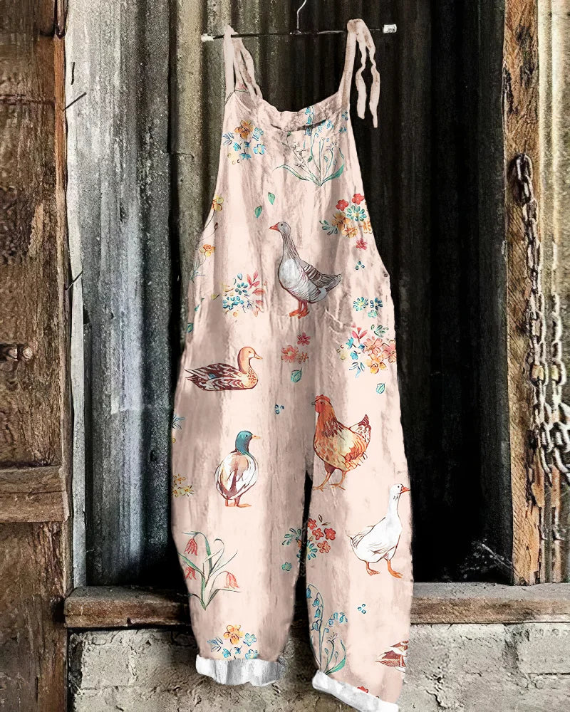 Avslappnad Ärmlös Jumpsuit Med Djur- Och Blommönster för Dam | Perfekt för Våren/Sommaren