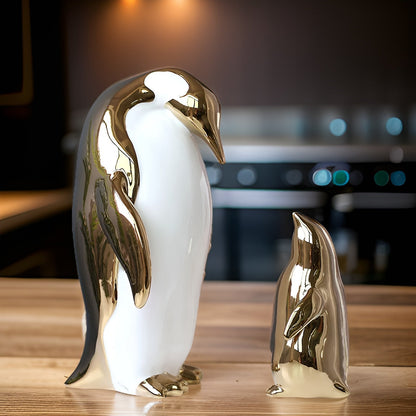 GildedPenguin | Gyllene Keramisk Pingvinskulptur, Lekfull Inredningsdetalj, Perfekt För Heminredning